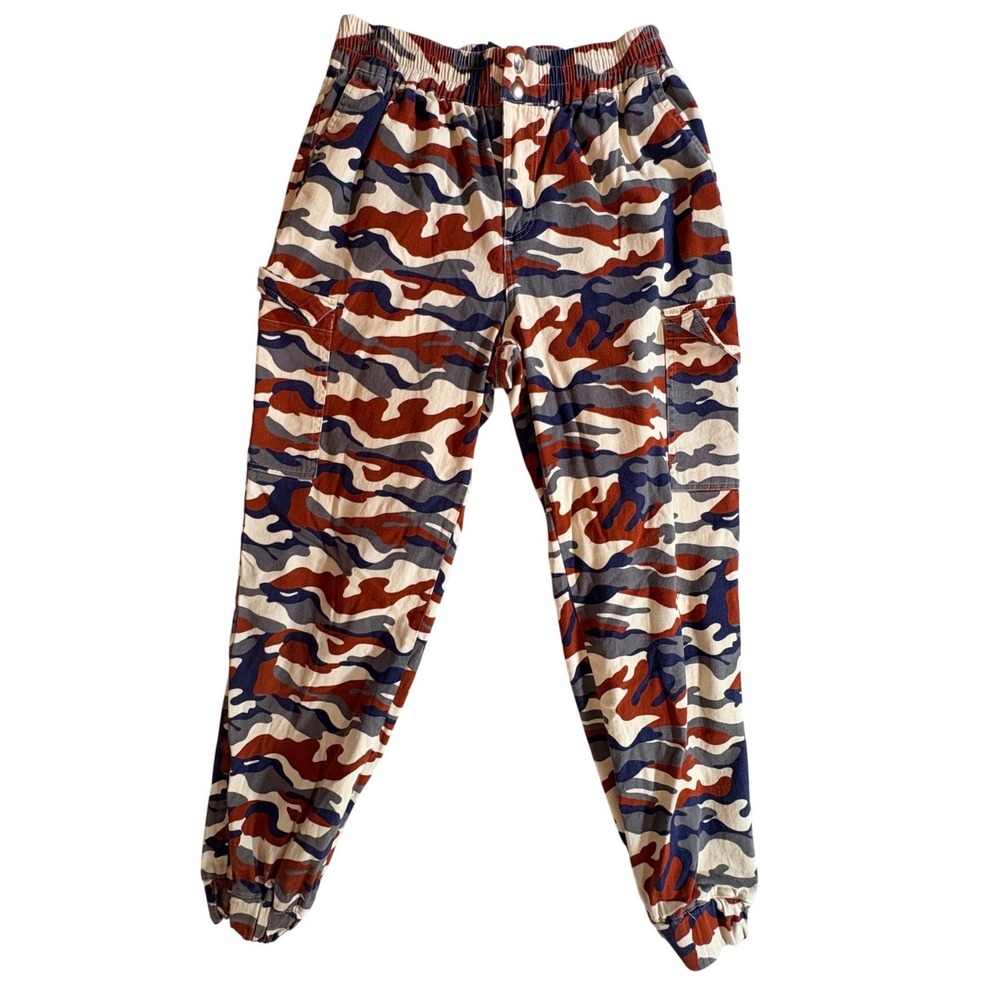 Almost Famous Cargo Joggers Womens Medium Camo Multi Color Stretch Utility Pants